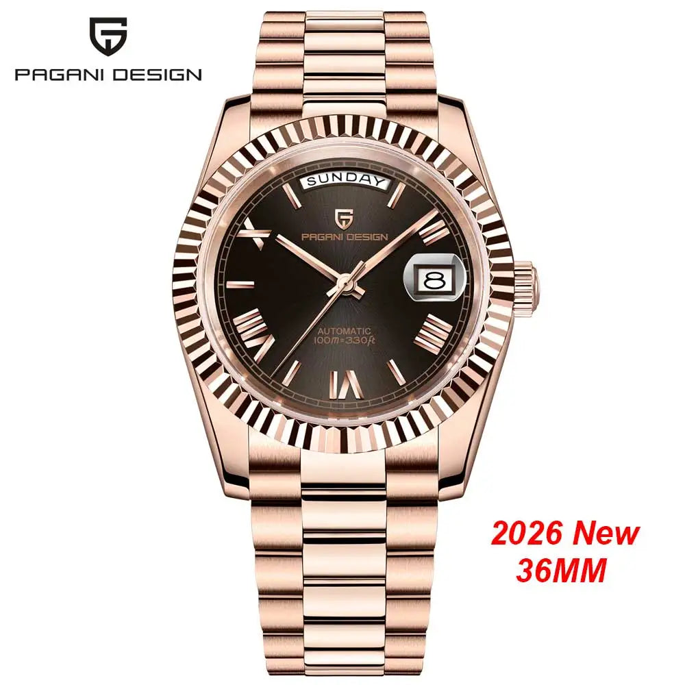 Nouvelle montre mécanique de luxe pour homme PAGANI DESIGN DD36 en or rose 2026, montre automatique avec date, montres pour homme avec verre saphir AR, livraison locale