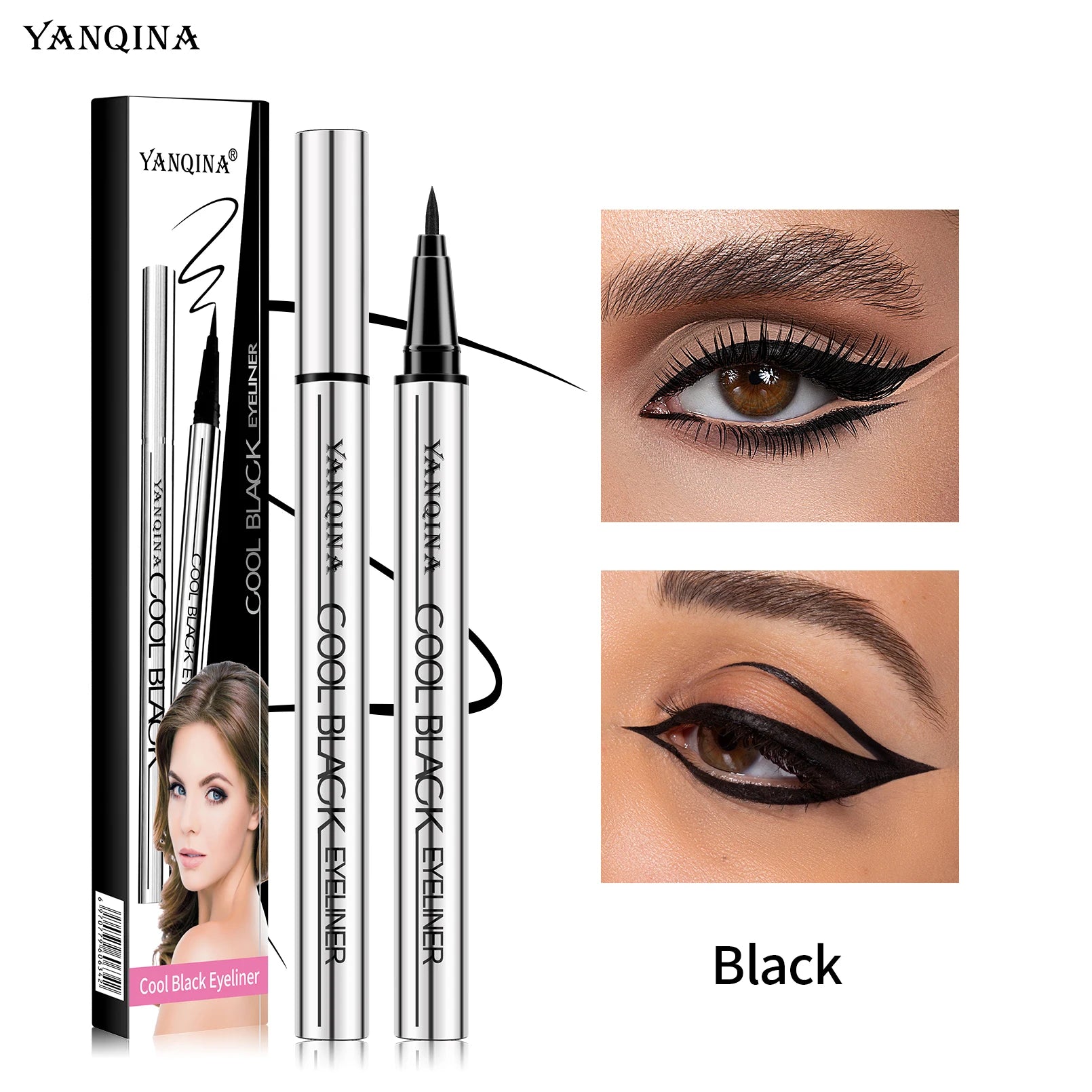 Stylo Eyeliner Liquide Imperméable — Noir & Marron, Longue Durée Sans Bavures
