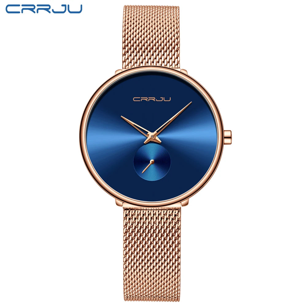 Montres pour femmes CRRJU, montre élégante ultra-fine pour femmes, cadeau pour dames, montre-bracelet argentée, montre à quartz étanche, montre femme