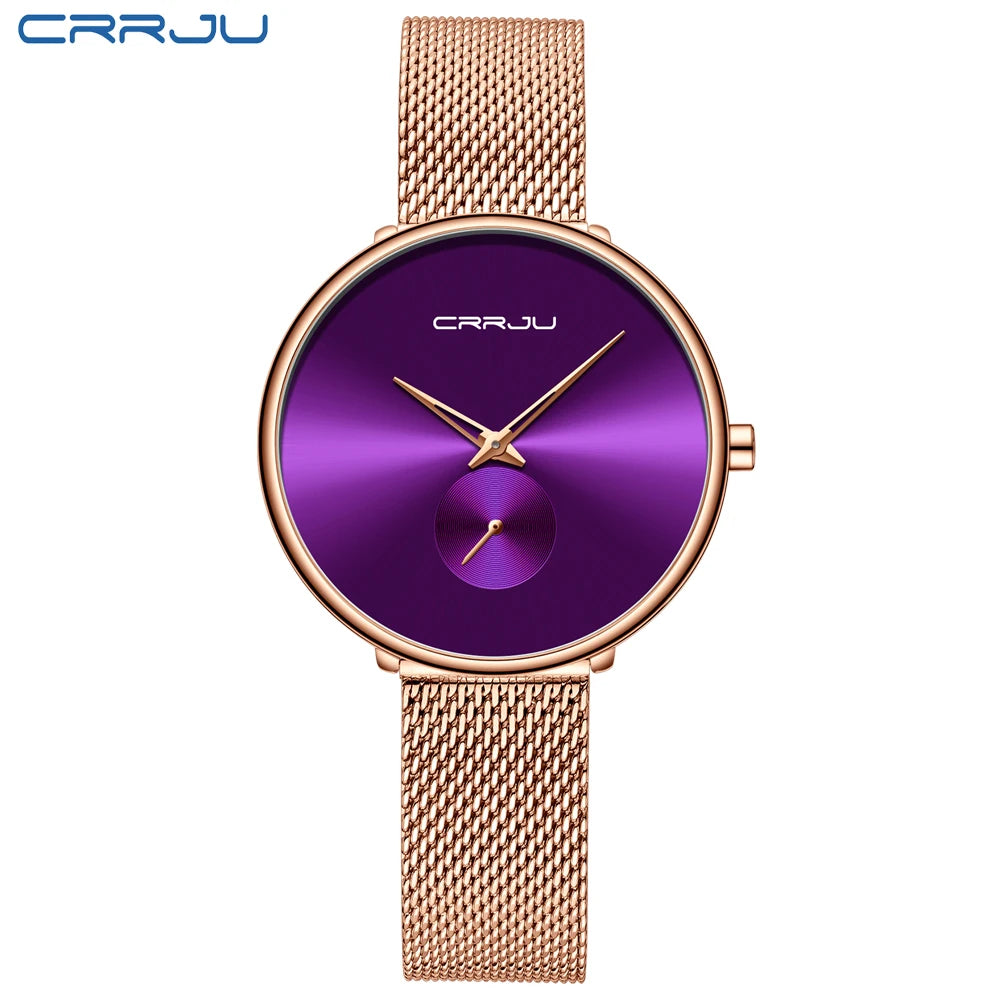 Montres pour femmes CRRJU, montre élégante ultra-fine pour femmes, cadeau pour dames, montre-bracelet argentée, montre à quartz étanche, montre femme
