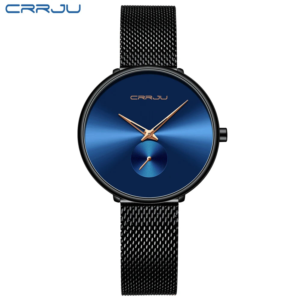 Montres pour femmes CRRJU, montre élégante ultra-fine pour femmes, cadeau pour dames, montre-bracelet argentée, montre à quartz étanche, montre femme
