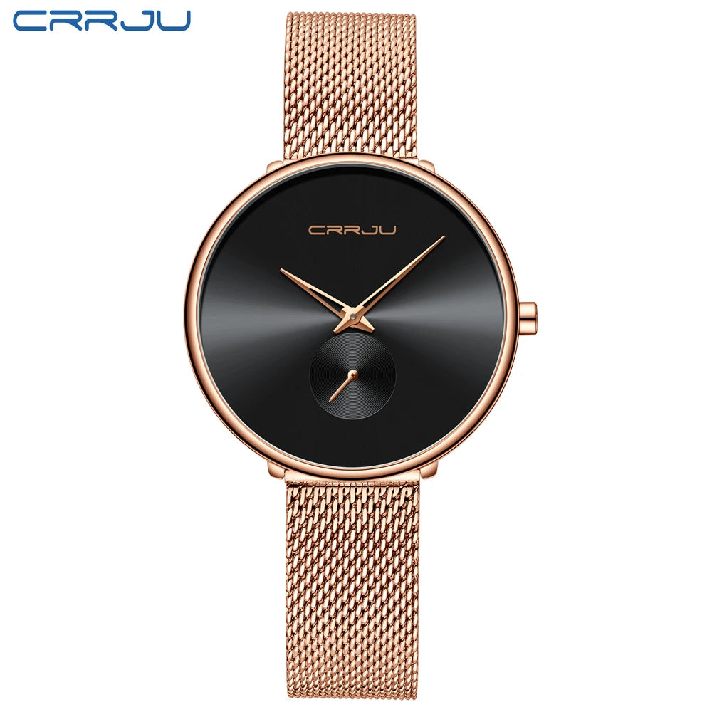 Montres pour femmes CRRJU, montre élégante ultra-fine pour femmes, cadeau pour dames, montre-bracelet argentée, montre à quartz étanche, montre femme