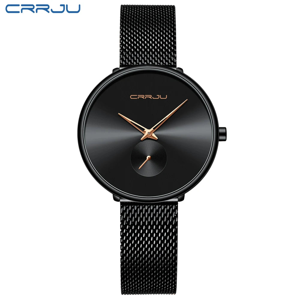 Montres pour femmes CRRJU, montre élégante ultra-fine pour femmes, cadeau pour dames, montre-bracelet argentée, montre à quartz étanche, montre femme