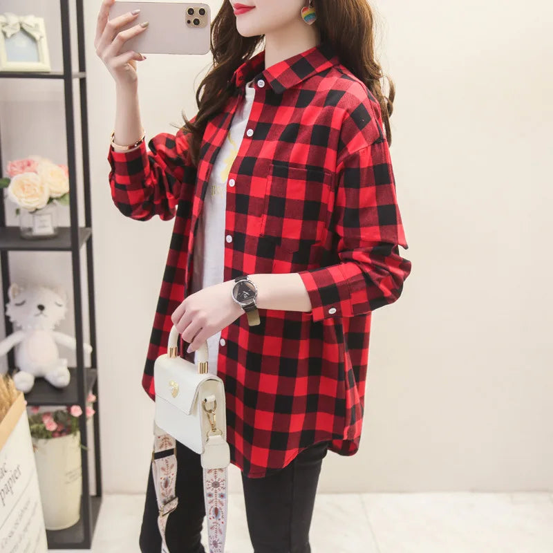 2025 nouvelle mode lâche femmes chemise à carreaux frais collège Style Design Blouses et hauts à manches longues décontracté femme à carreaux vêtements