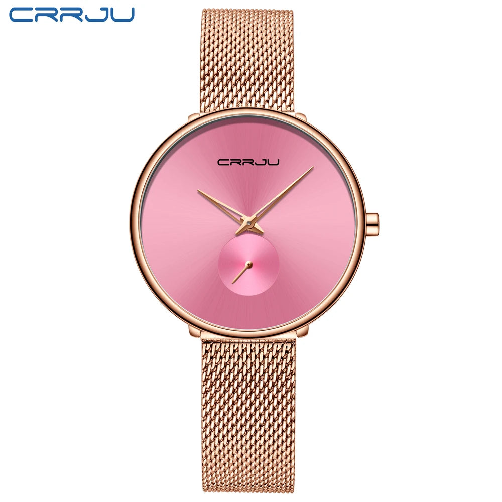 Montres pour femmes CRRJU, montre élégante ultra-fine pour femmes, cadeau pour dames, montre-bracelet argentée, montre à quartz étanche, montre femme