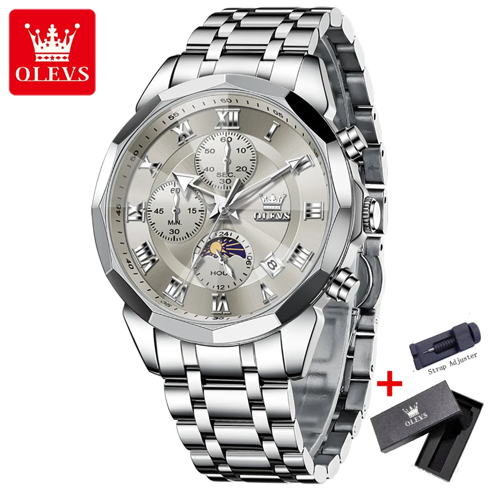 OLEVS 3675 luxe en acier inoxydable étanche calendrier montre à Quartz pour hommes chronographe lumineux hommes montres Reloj Hombre