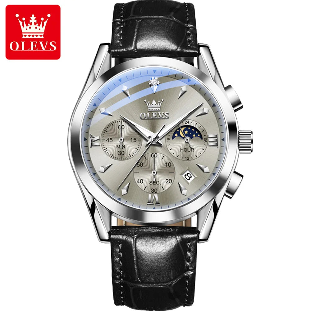 OLEVS 3609 Original Phase de lune chronographe montre pour hommes en cuir étanche lumineux luxe Quartz hommes montres Reloj Mujer
