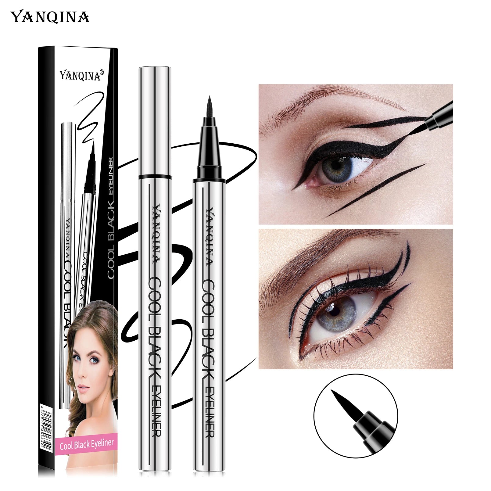 Stylo Eyeliner Liquide Imperméable — Noir & Marron, Longue Durée Sans Bavures