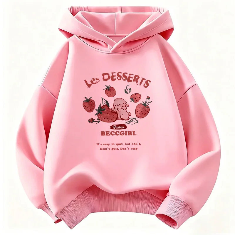 Sweat à capuche Y2k à la mode avec motif fraise amusant pour enfants, style années 90, décontracté, pour garçons et filles