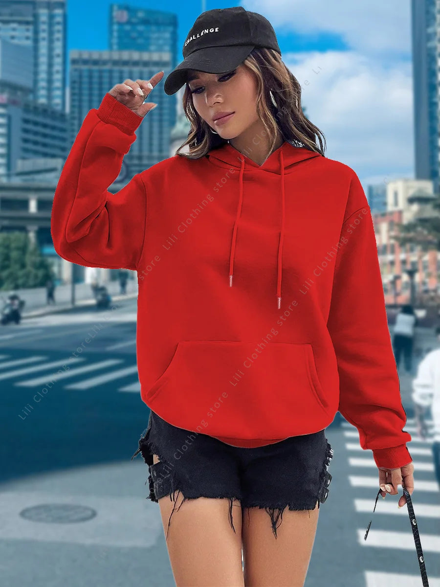 Sweat à capuche pour femmes, essentiel de base, couleur unie, pulls pour femmes, hauts de haute qualité, vêtements de rue assortis avec tout