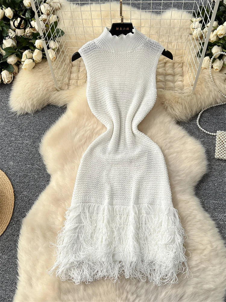 SINGREINY américain Hotsweet robe moulante sans manches Design en fourrure 2025 été Style Simple femmes vacances tricot longue robe