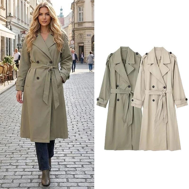 Willshela femmes mode avec ceinture solide Double boutonnage Trench Vintage revers cou manches longues femme Chic dame tenues