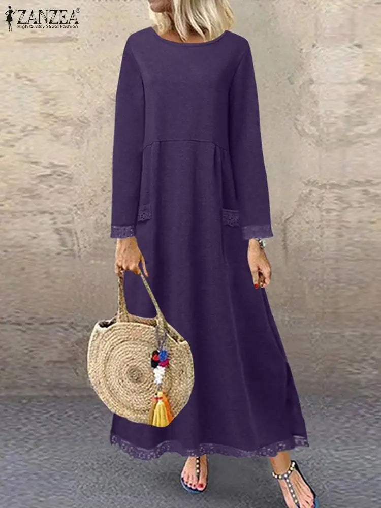 ZANZEA-Robe sweat-shirt à manches longues et col rond pour femme, pull au crochet en dentelle, robe d'été, sweats à capuche monochromes, robe éducative, sourire, hiver, automne