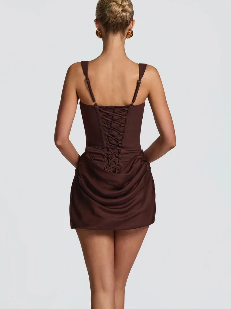 Robe courte plissée de style français pour femmes, mode été, robe de soirée, bretelles spaghetti, robe moulante sexy, corset bandage, mini robe