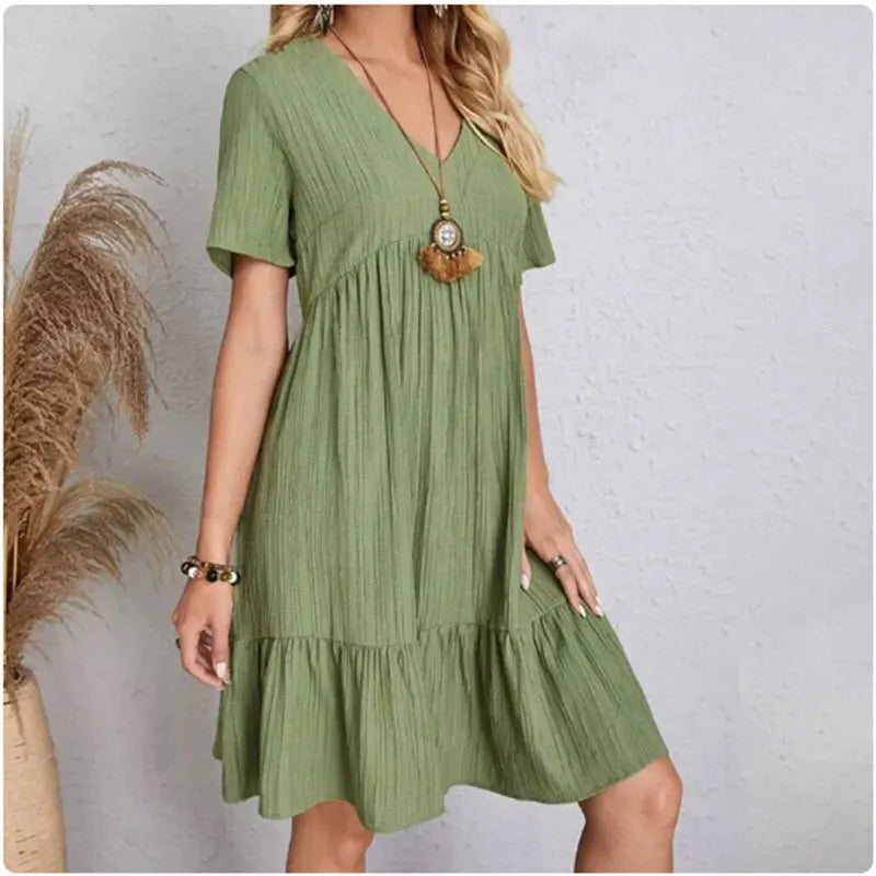 Robes péplum d'été pour femmes, col en v, manches courtes, taille ample, à volants, évasées, robes de vocation, printemps