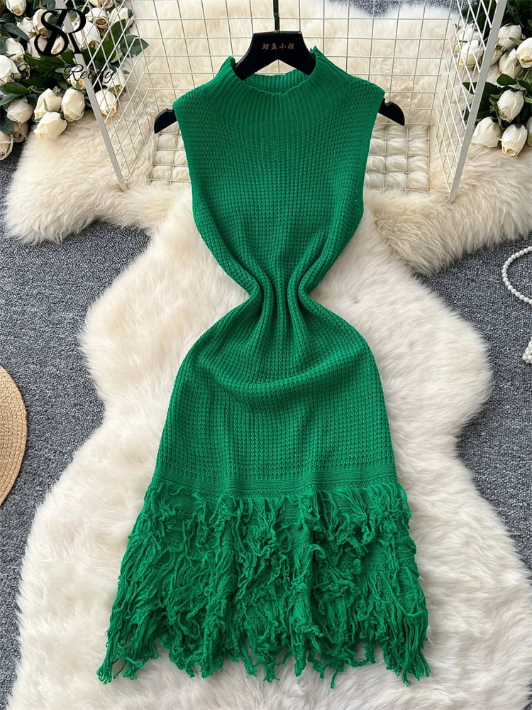 SINGREINY américain Hotsweet robe moulante sans manches Design en fourrure 2025 été Style Simple femmes vacances tricot longue robe