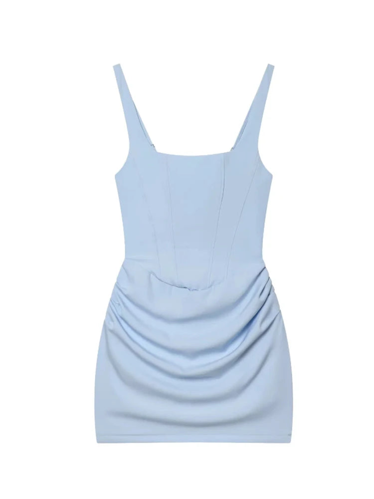 Robe courte plissée de style français pour femmes, mode été, robe de soirée, bretelles spaghetti, robe moulante sexy, corset bandage, mini robe