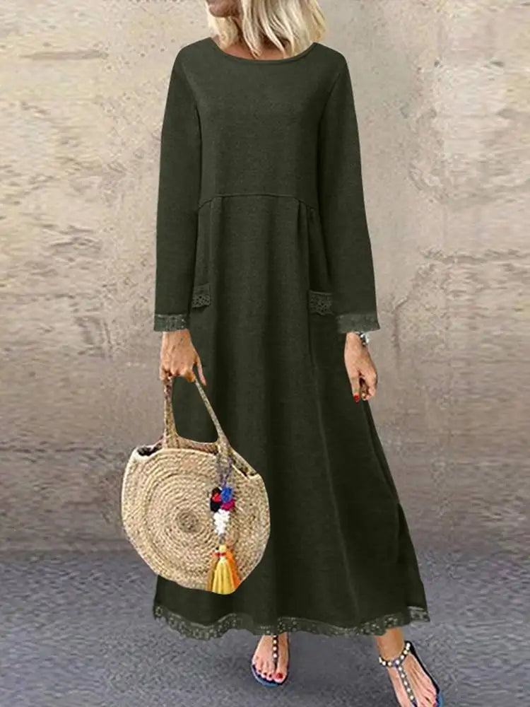 ZANZEA-Robe sweat-shirt à manches longues et col rond pour femme, pull au crochet en dentelle, robe d'été, sweats à capuche monochromes, robe éducative, sourire, hiver, automne