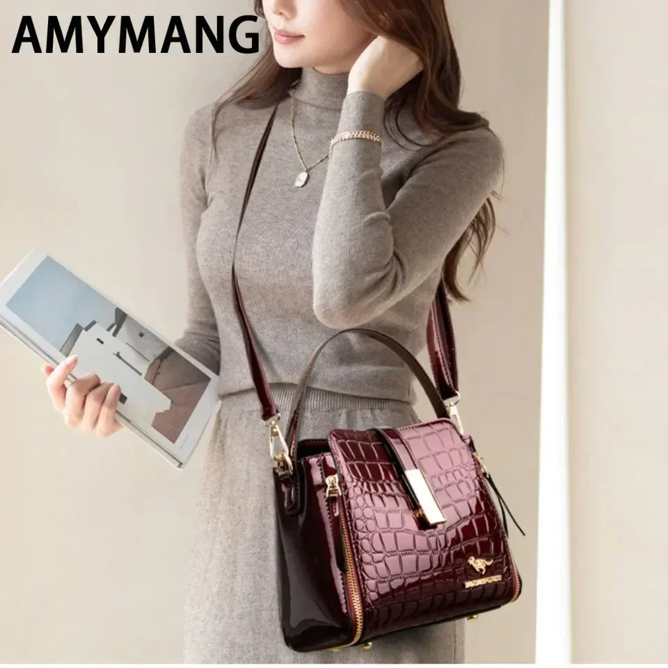 Sac à main en cuir verni pour femmes, sac seau en cuir de haute qualité avec poche intérieure, sac à bandoulière de marque de luxe pour femmes.