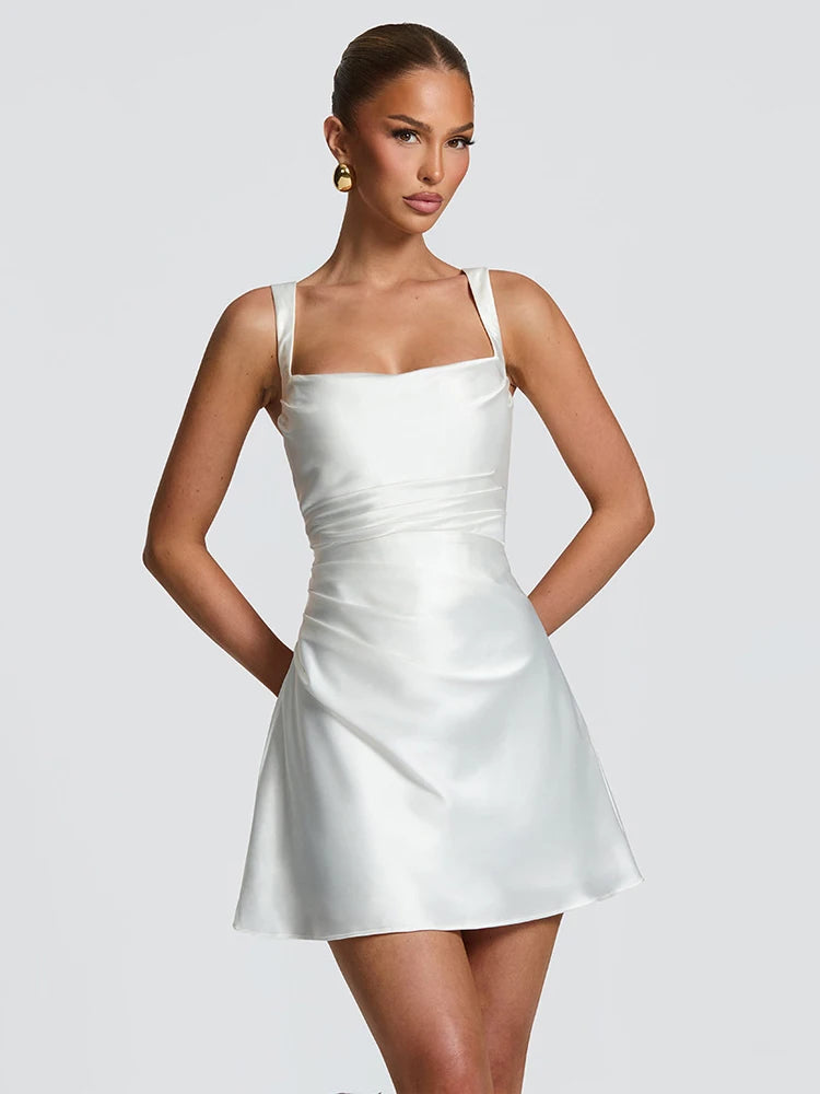 Robe longue plissée unie sexy pour femme, style licou, sans manches, dos nu, cintrée à la taille, fendue, pour soirées d'été 2026