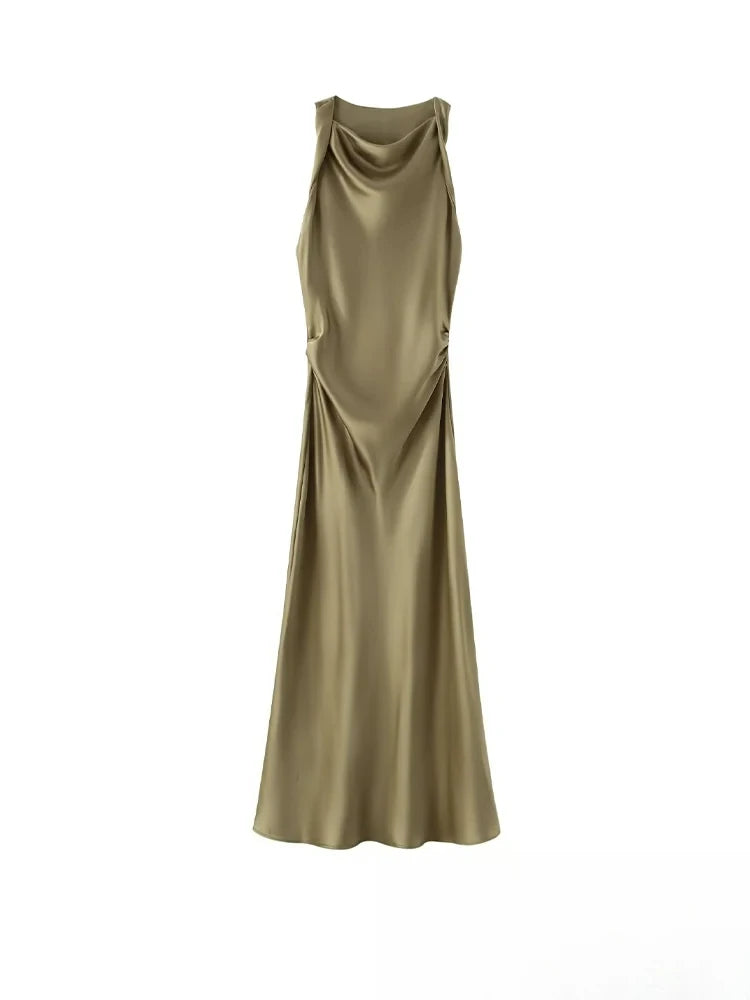 KONDALA Vintage décontracté Chic femmes robe solide col rond sans manches fermeture éclair robe mince mode 2025 vacances d'été robe fourreau