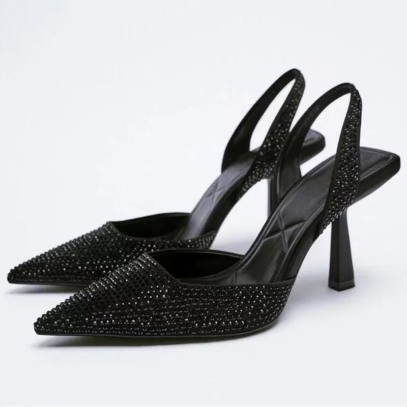 2025 été nouvelle marque femmes sandales mode cristal boucle Slingback talons hauts fête élégante or femme chaussures Sexy pompes