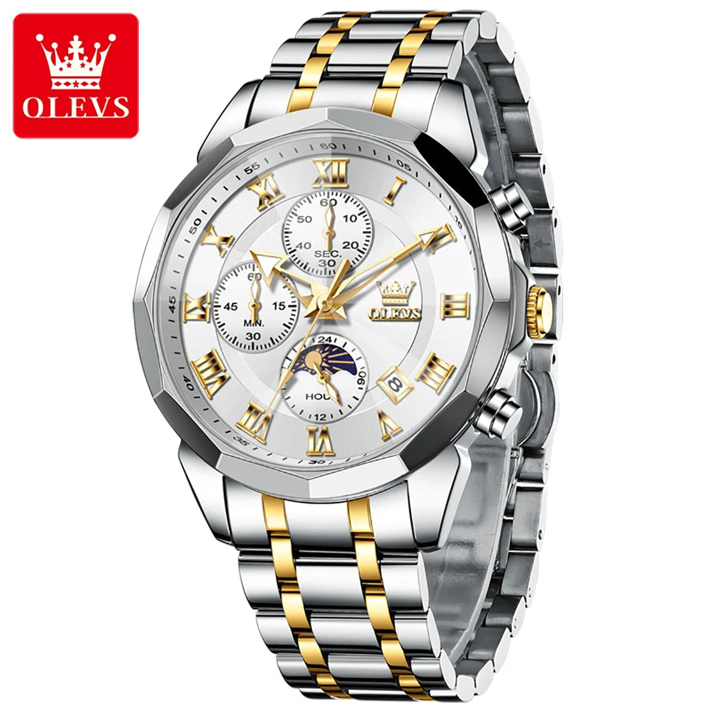 OLEVS 3675 luxe en acier inoxydable étanche calendrier montre à Quartz pour hommes chronographe lumineux hommes montres Reloj Hombre