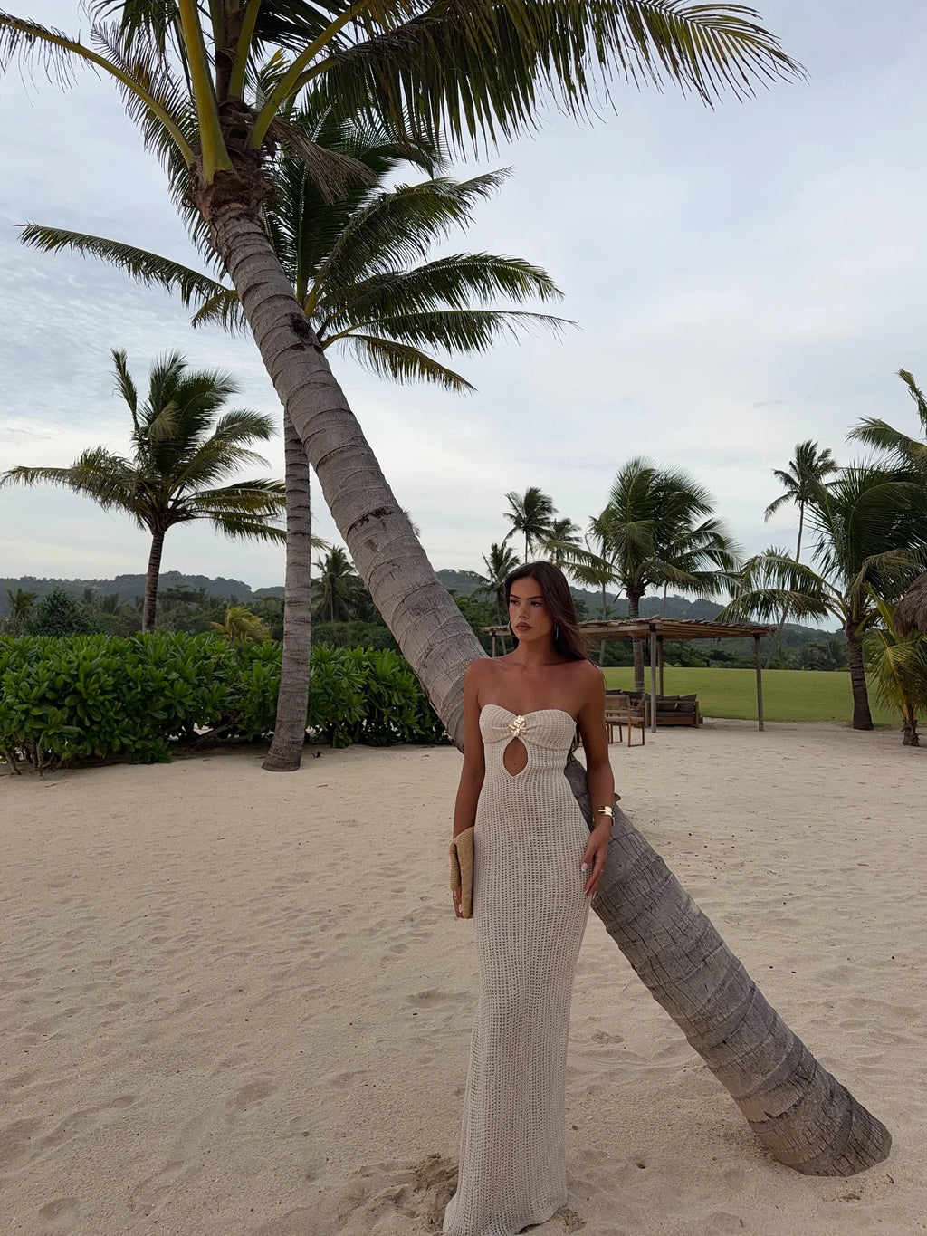 Robe longue en tricot pour femme, style halter, sans manches, au crochet, à découpes, bandeau, pour soirée d'été