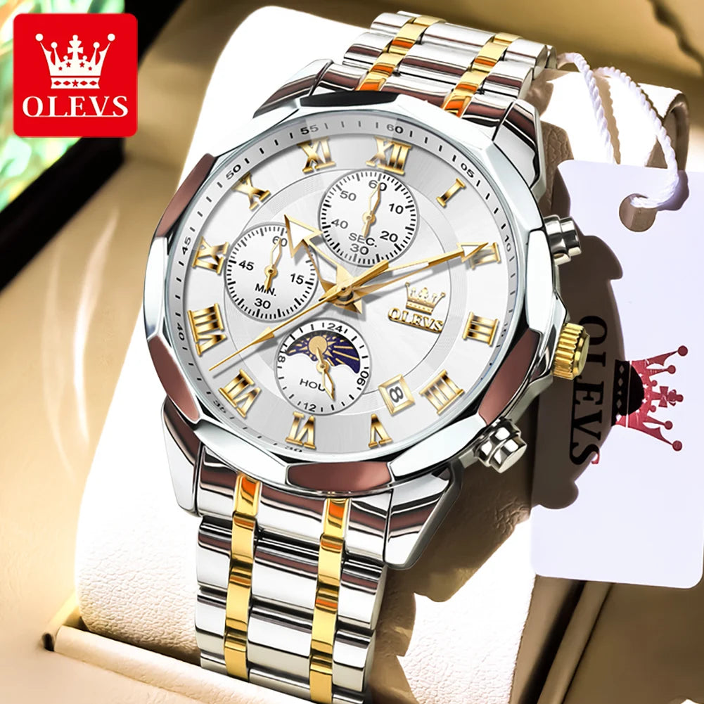 OLEVS 3675 luxe en acier inoxydable étanche calendrier montre à Quartz pour hommes chronographe lumineux hommes montres Reloj Hombre
