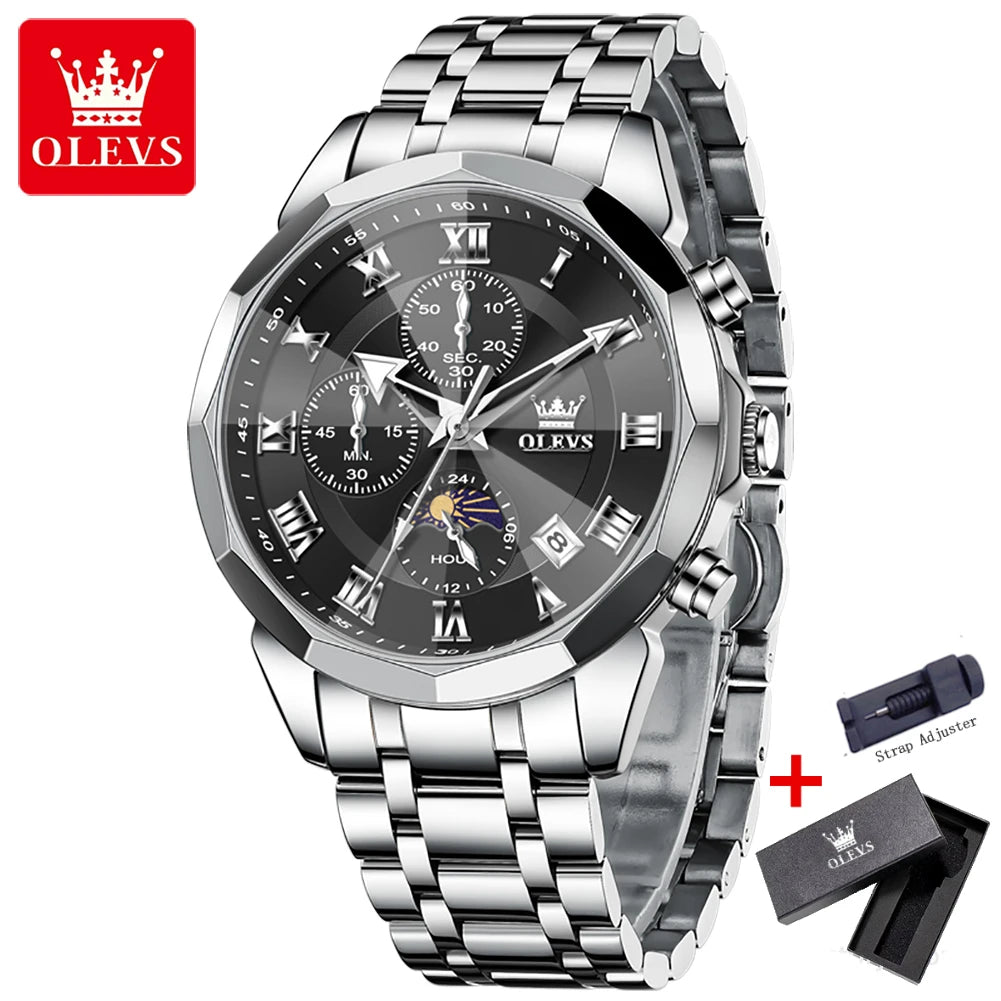 OLEVS 3675 luxe en acier inoxydable étanche calendrier montre à Quartz pour hommes chronographe lumineux hommes montres Reloj Hombre