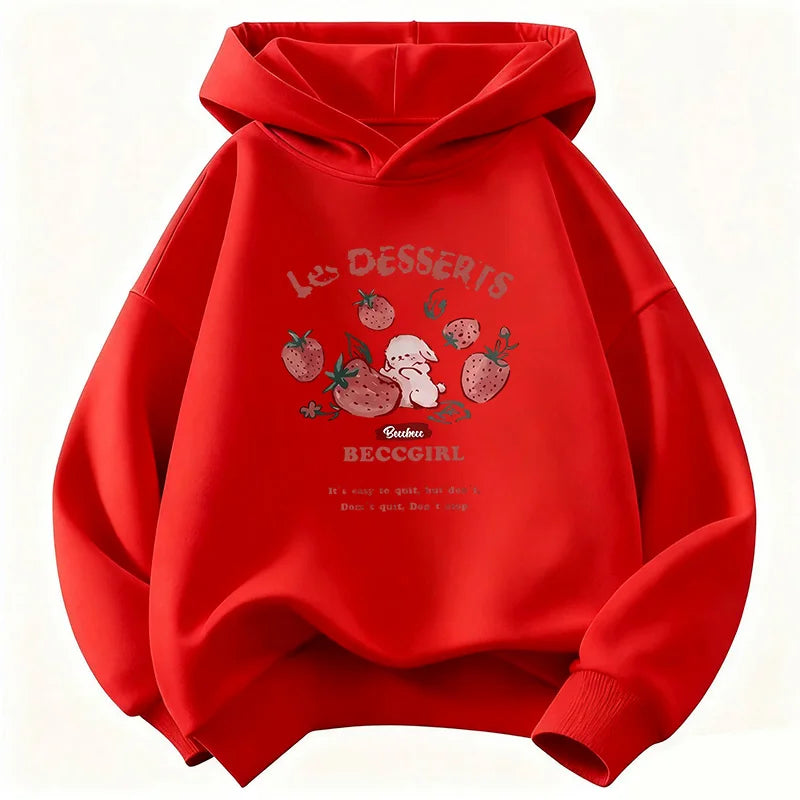Sweat à capuche Y2k à la mode avec motif fraise amusant pour enfants, style années 90, décontracté, pour garçons et filles