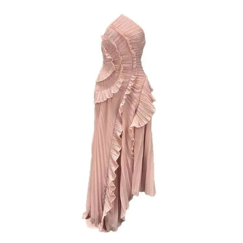 IEQJ mode plis robe irrégulière femmes licou sans manches à plusieurs niveaux robes décontractées 2025 été nouvelle marée 3QW1045