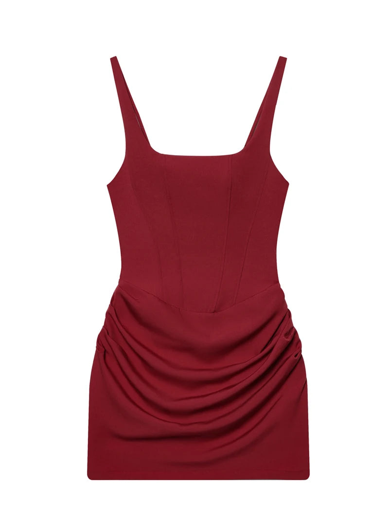 Robe courte plissée de style français pour femmes, mode été, robe de soirée, bretelles spaghetti, robe moulante sexy, corset bandage, mini robe