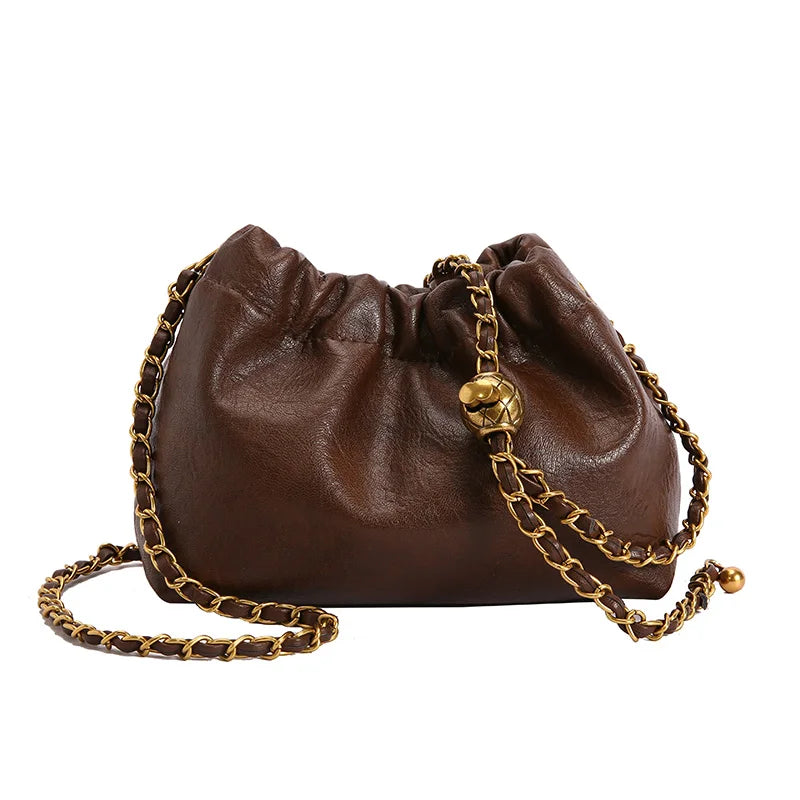 Sac à bandoulière en cuir PU pour femmes, sac à bandoulière avec chaîne, sac à main décontracté plissé en vagabonds, sac à main à la mode pour femmes