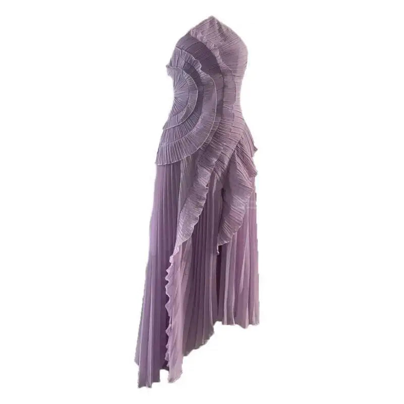 IEQJ mode plis robe irrégulière femmes licou sans manches à plusieurs niveaux robes décontractées 2025 été nouvelle marée 3QW1045