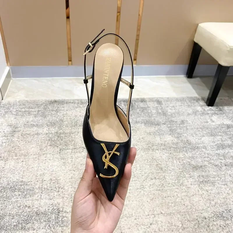 Baotou – sandales à talons aiguilles blanches élégantes pour femmes, sandales d'été à la mode avec boucle en métal, Design à dos pointu, nouvelles chaussures pour dames 2025