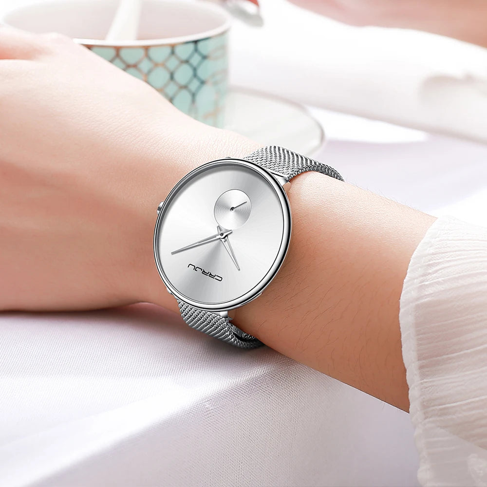 Montres pour femmes CRRJU, montre élégante ultra-fine pour femmes, cadeau pour dames, montre-bracelet argentée, montre à quartz étanche, montre femme