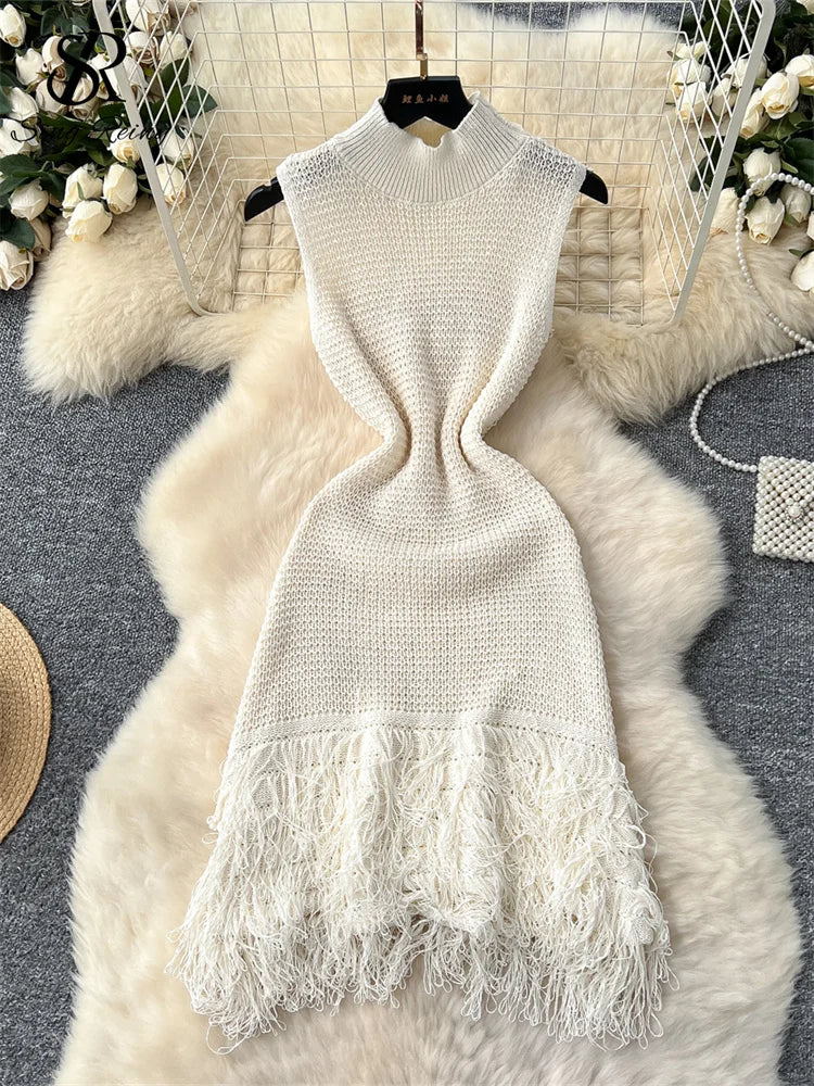 SINGREINY américain Hotsweet robe moulante sans manches Design en fourrure 2025 été Style Simple femmes vacances tricot longue robe