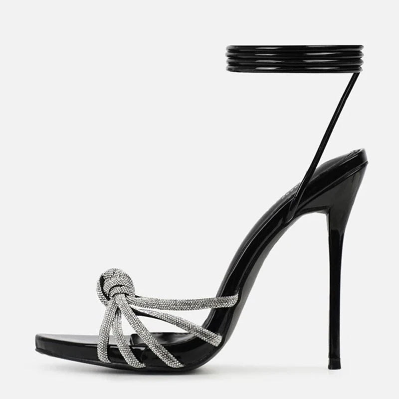 Liyke 2026 nouveauté argent cristal bande étroite femmes sandales été fête mariage bal chaussures plate-forme bout ouvert talons hauts