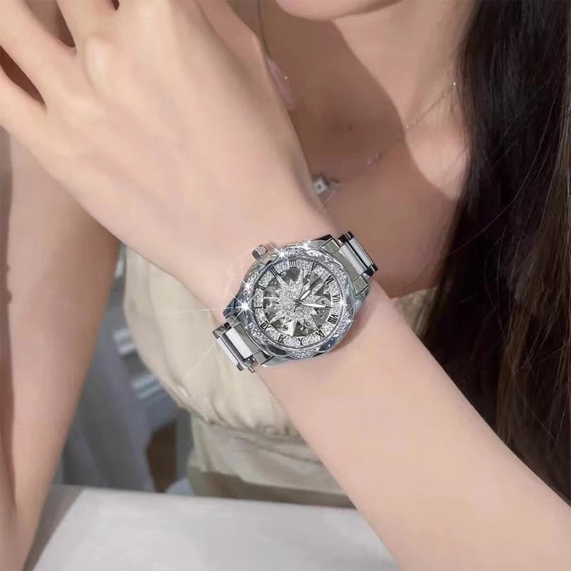 Montre Femme Élégante 2026 – Montre-Bracelet Squelette à Cadran Circulaire, Montre à Quartz Diamantée pour Femme, Montre de Luxe Tendance pour Petite Amie