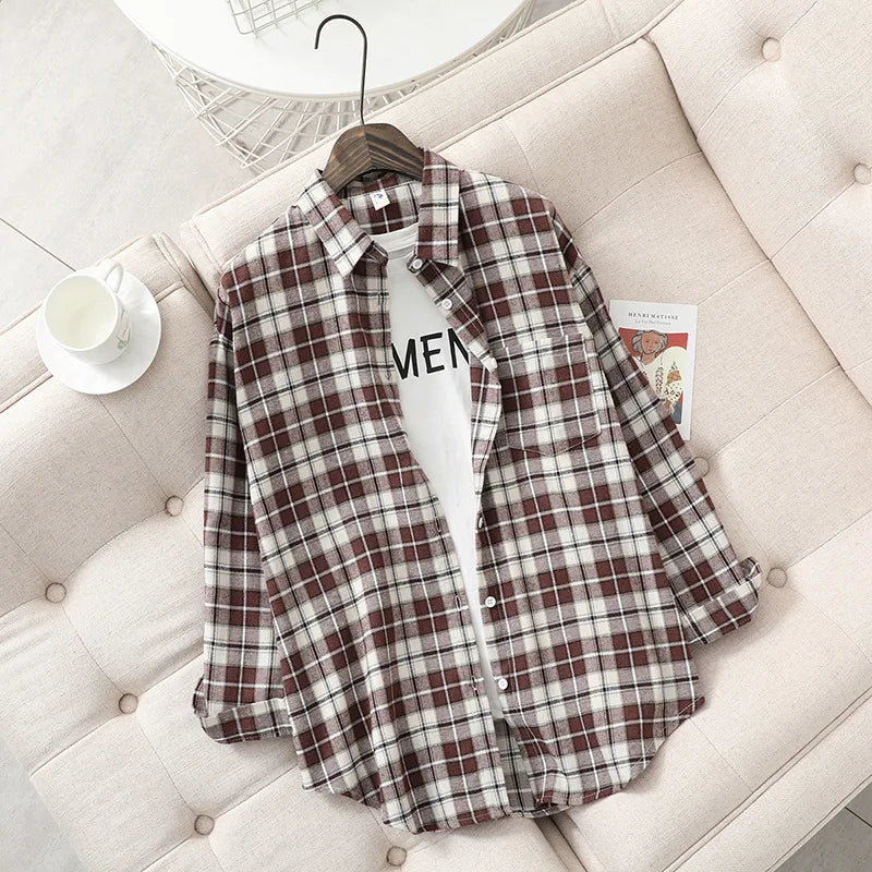 2025 nouvelle mode lâche femmes chemise à carreaux frais collège Style Design Blouses et hauts à manches longues décontracté femme à carreaux vêtements