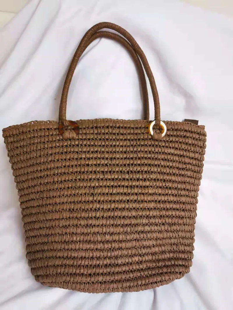 Sacs à main bohème d'été en paille pour femmes, sac de plage de grande capacité, sac à bandoulière, panier de shopping tissé, fourre-tout