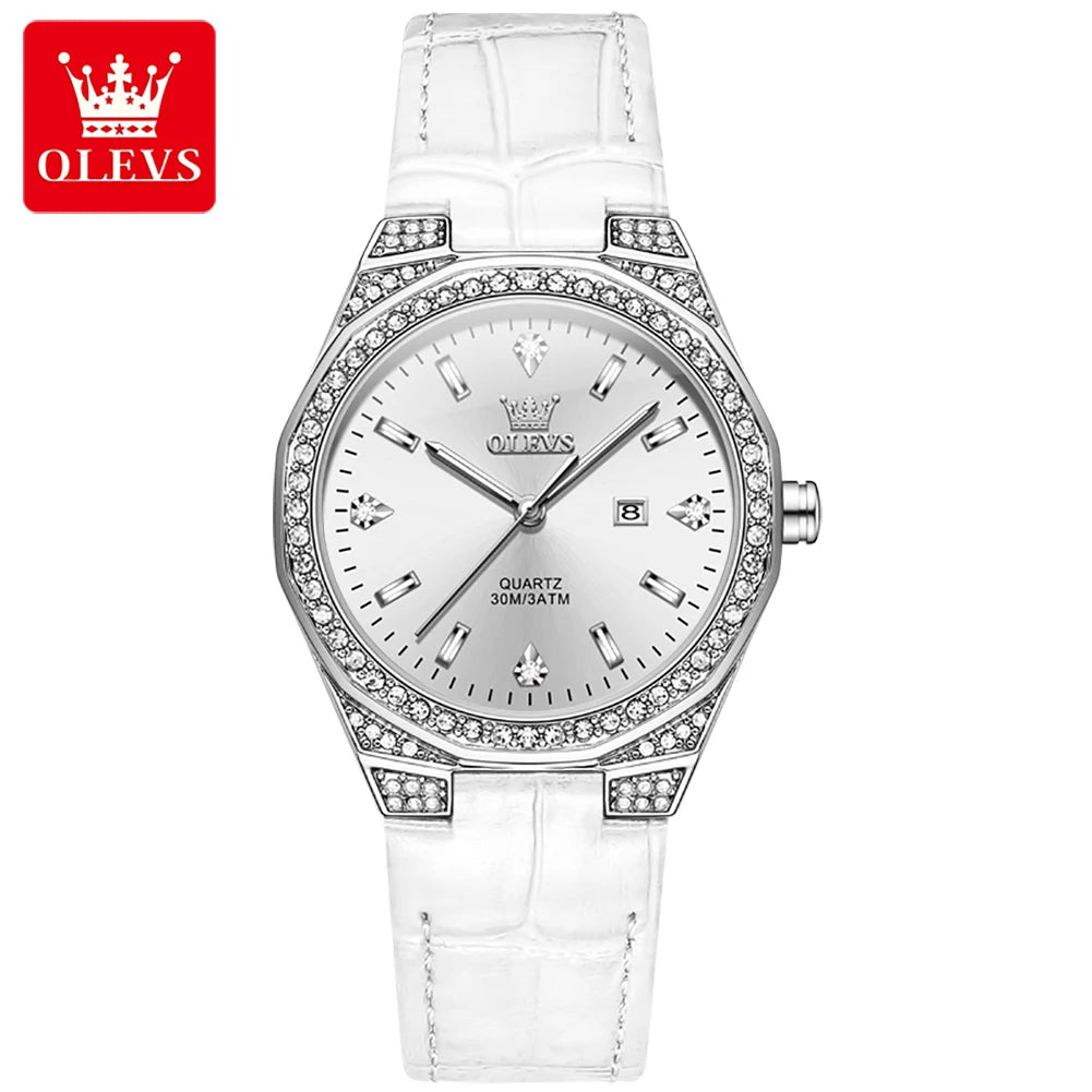 OLEVS 5606 montres de luxe pour femmes diamant tour bracelet en cuir étanche lumineux dames montre-bracelet montre à Quartz pour les femmes Relogio