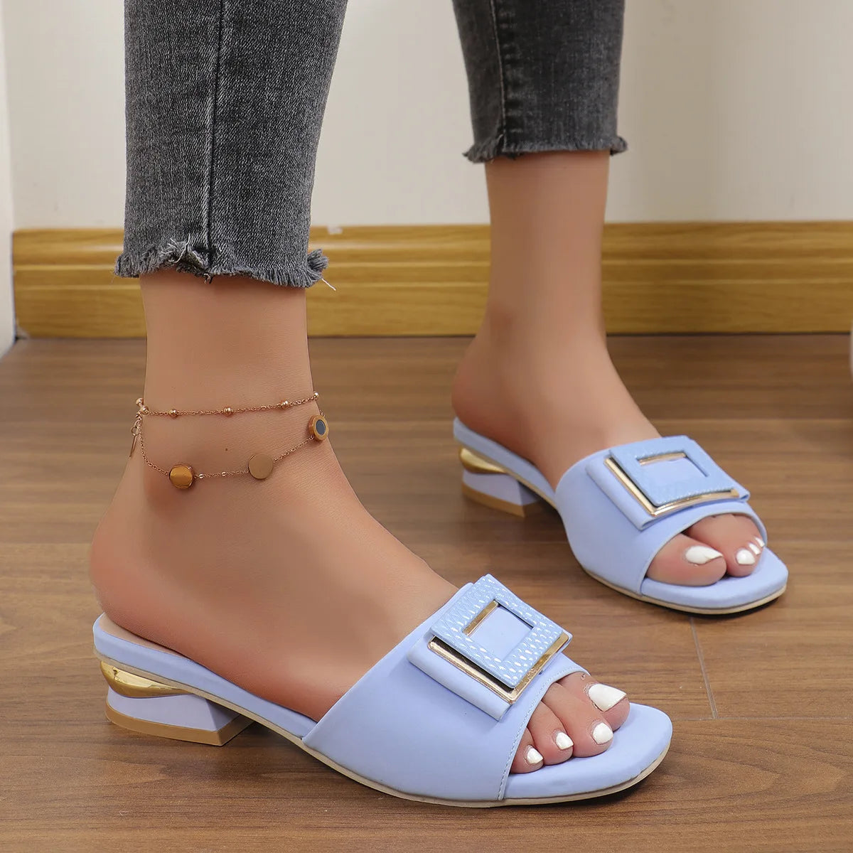Pantoufles d'Été à Talons Hauts pour Femme, Chaussures Élégantes à Enfiler, Confortables, pour ixde Mariage