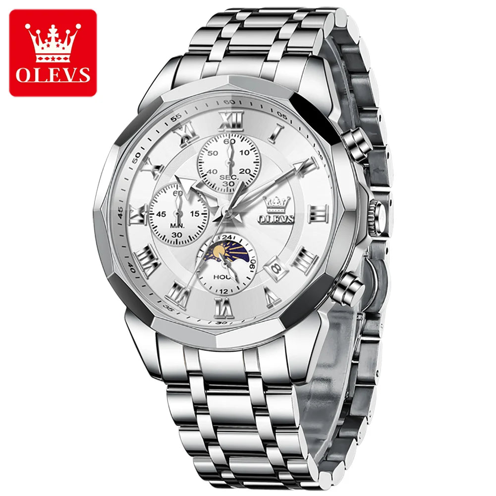 OLEVS 3675 luxe en acier inoxydable étanche calendrier montre à Quartz pour hommes chronographe lumineux hommes montres Reloj Hombre