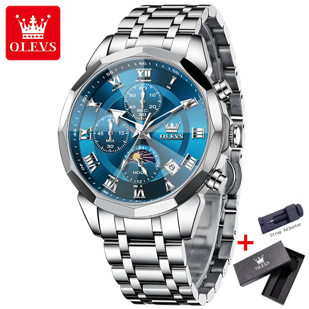OLEVS 3675 luxe en acier inoxydable étanche calendrier montre à Quartz pour hommes chronographe lumineux hommes montres Reloj Hombre