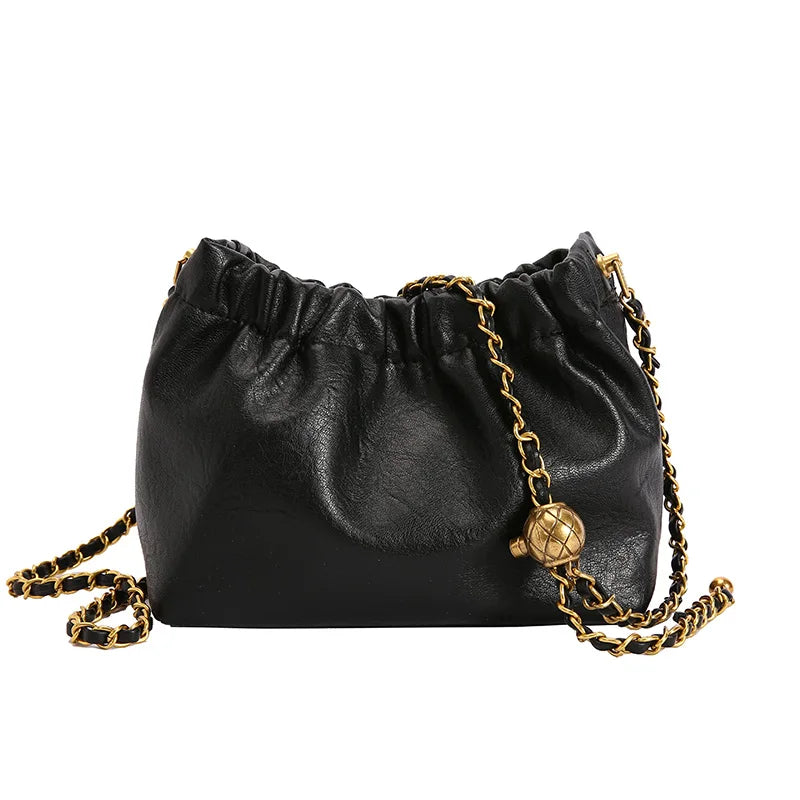 Sac à bandoulière en cuir PU pour femmes, sac à bandoulière avec chaîne, sac à main décontracté plissé en vagabonds, sac à main à la mode pour femmes