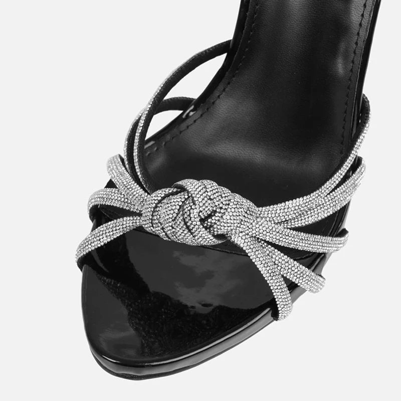 Liyke 2026 nouveauté argent cristal bande étroite femmes sandales été fête mariage bal chaussures plate-forme bout ouvert talons hauts
