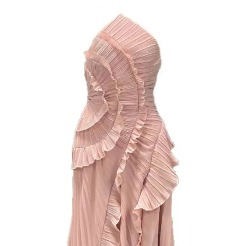 IEQJ mode plis robe irrégulière femmes licou sans manches à plusieurs niveaux robes décontractées 2025 été nouvelle marée 3QW1045