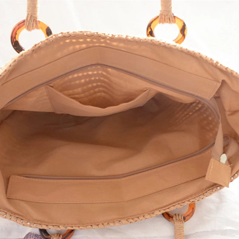 Sacs à main bohème d'été en paille pour femmes, sac de plage de grande capacité, sac à bandoulière, panier de shopping tissé, fourre-tout